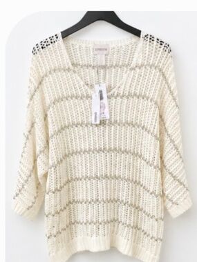 Chico's Open Knit Metallic Stripe Sweater – Size 2 (Large)